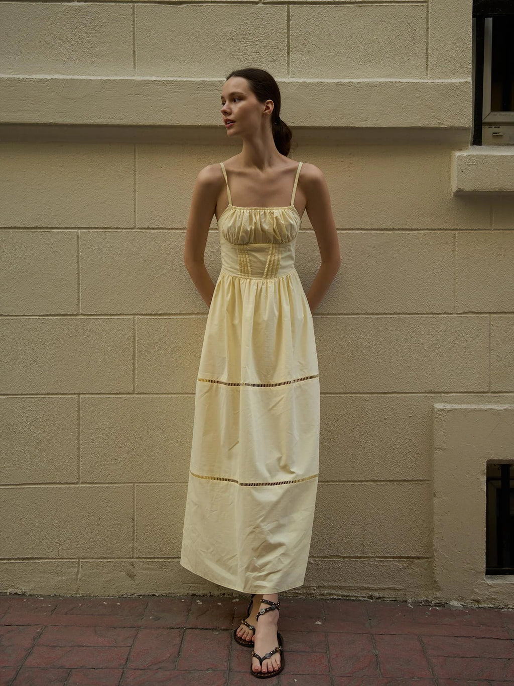 Poplin Maxi Dress with Straps – Yellow