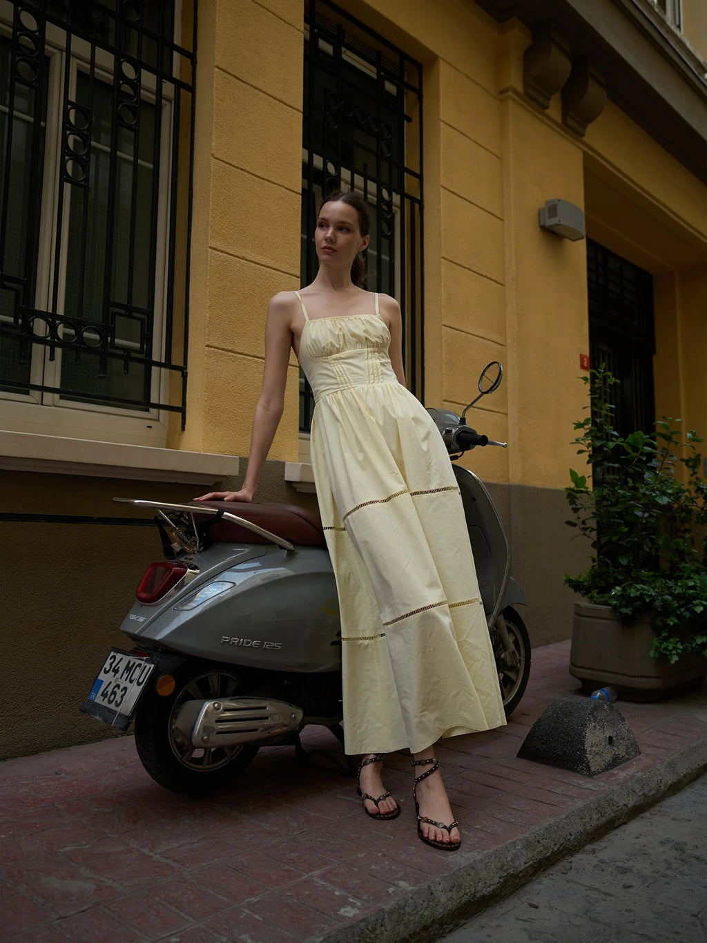 Poplin Maxi Dress with Straps – Yellow