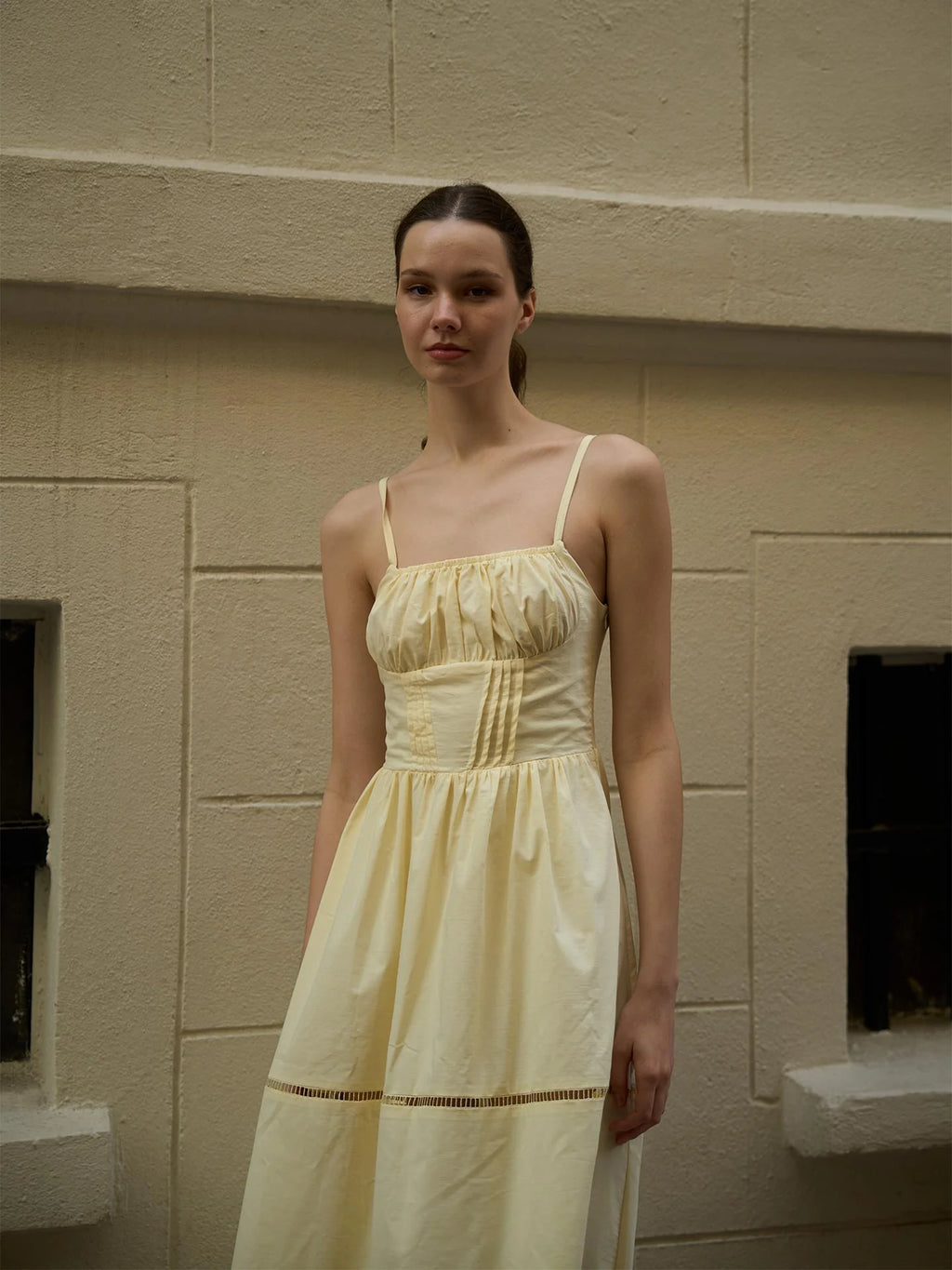 Poplin Maxi Dress with Straps – Yellow