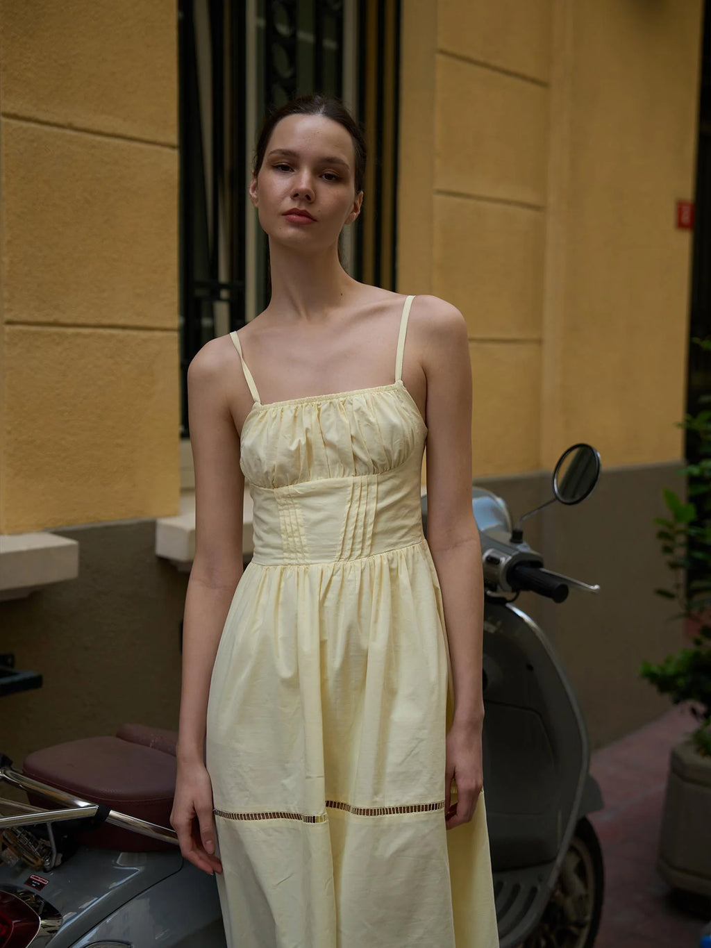 Poplin Maxi Dress with Straps – Yellow