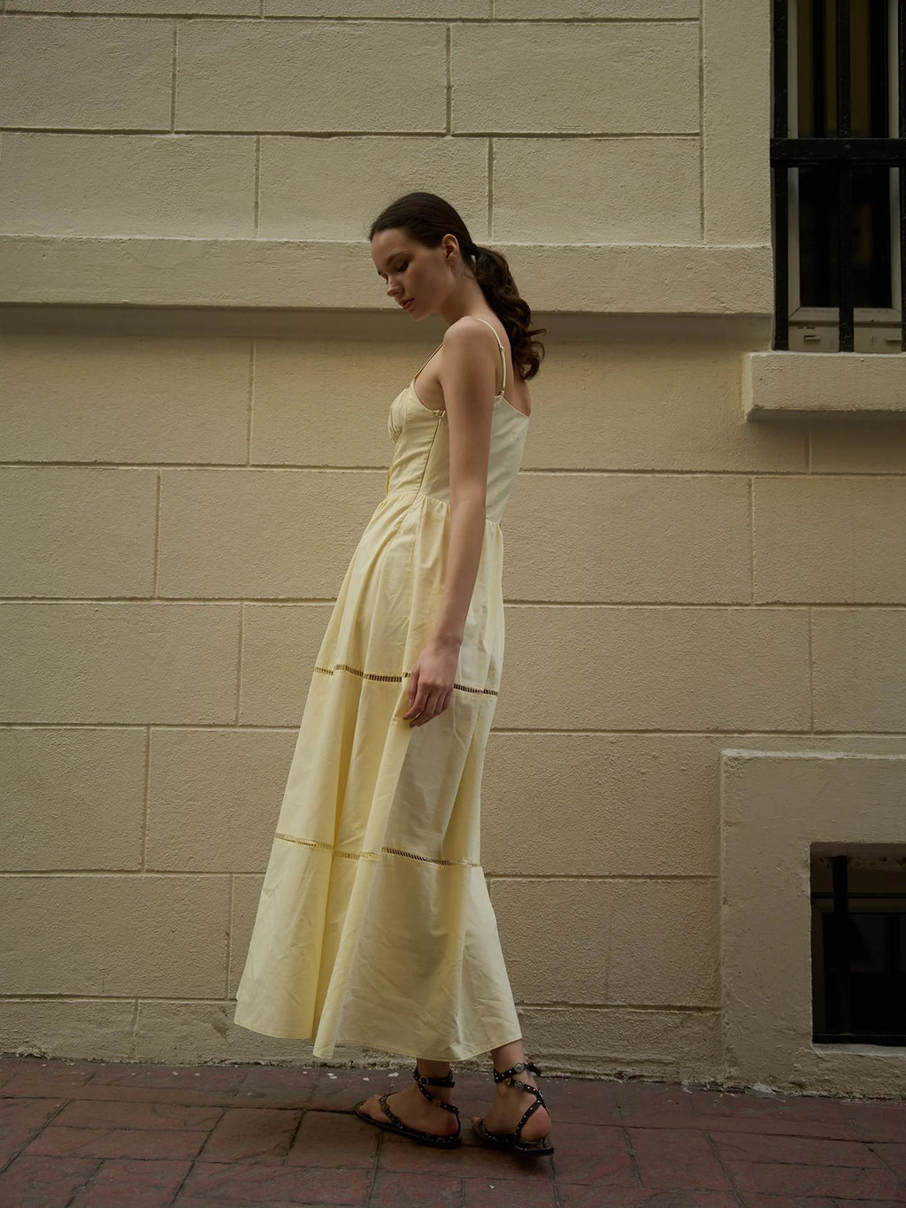 Poplin Maxi Dress with Straps – Yellow