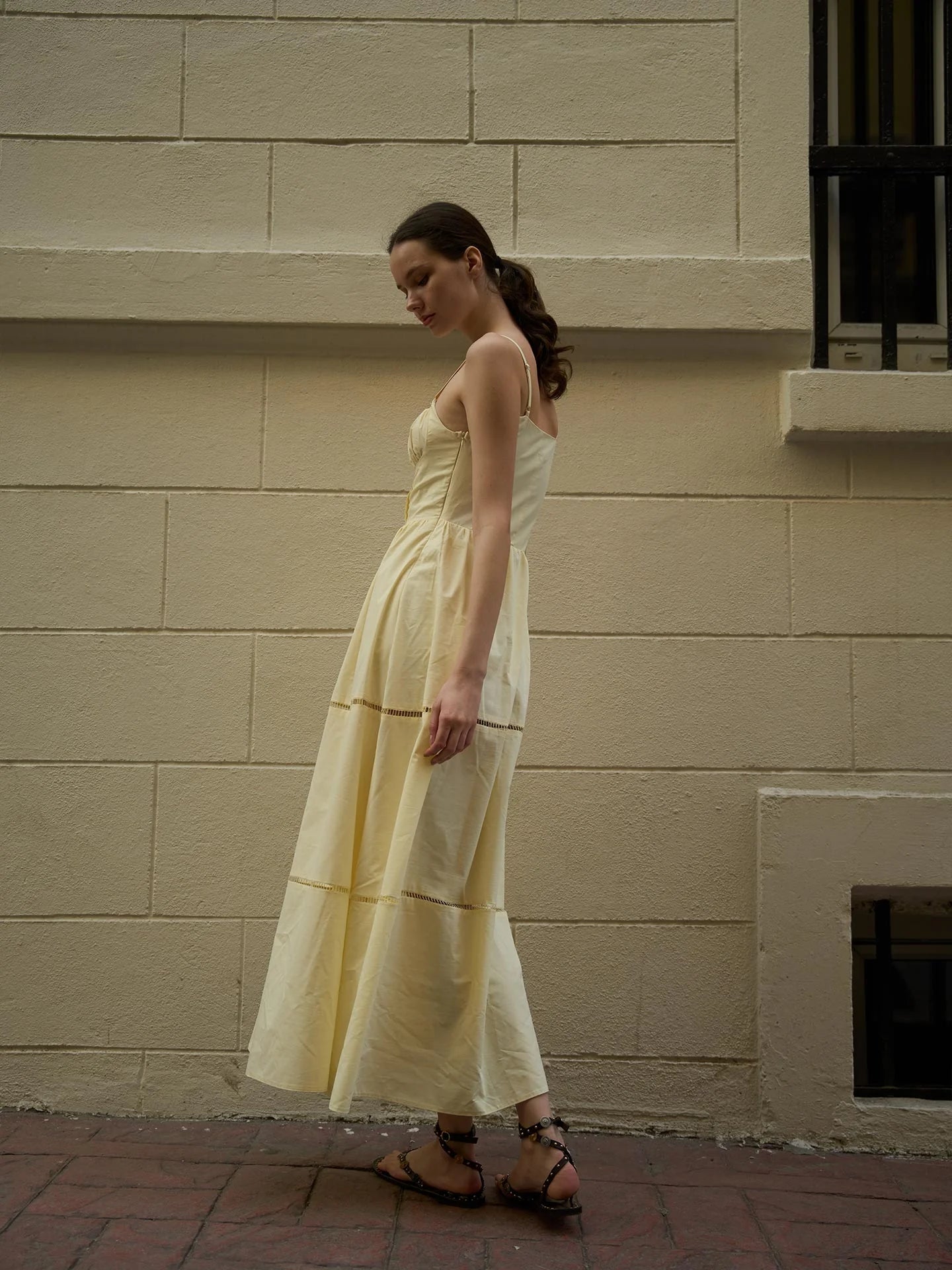 Poplin Maxi Dress with Straps – Yellow
