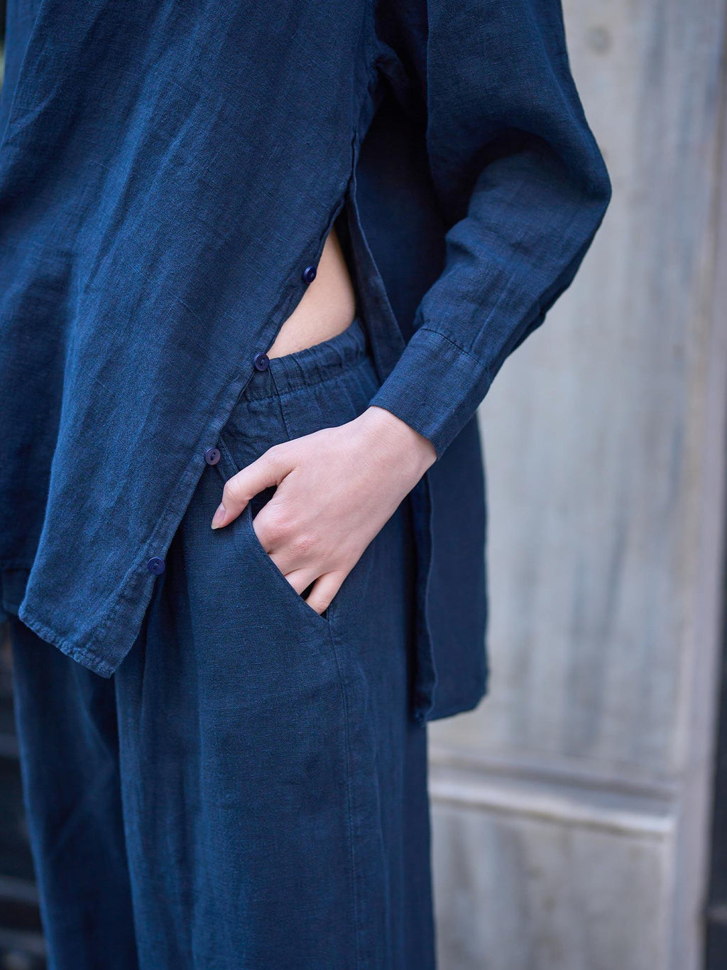 Linen Pants with Elastic Waist – Navy Blue