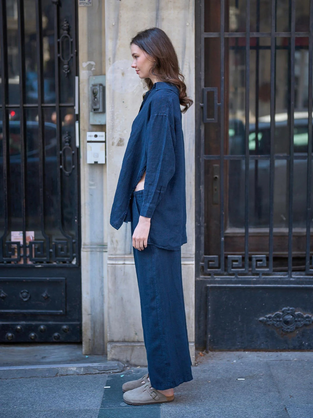 Linen Pants with Elastic Waist – Navy Blue