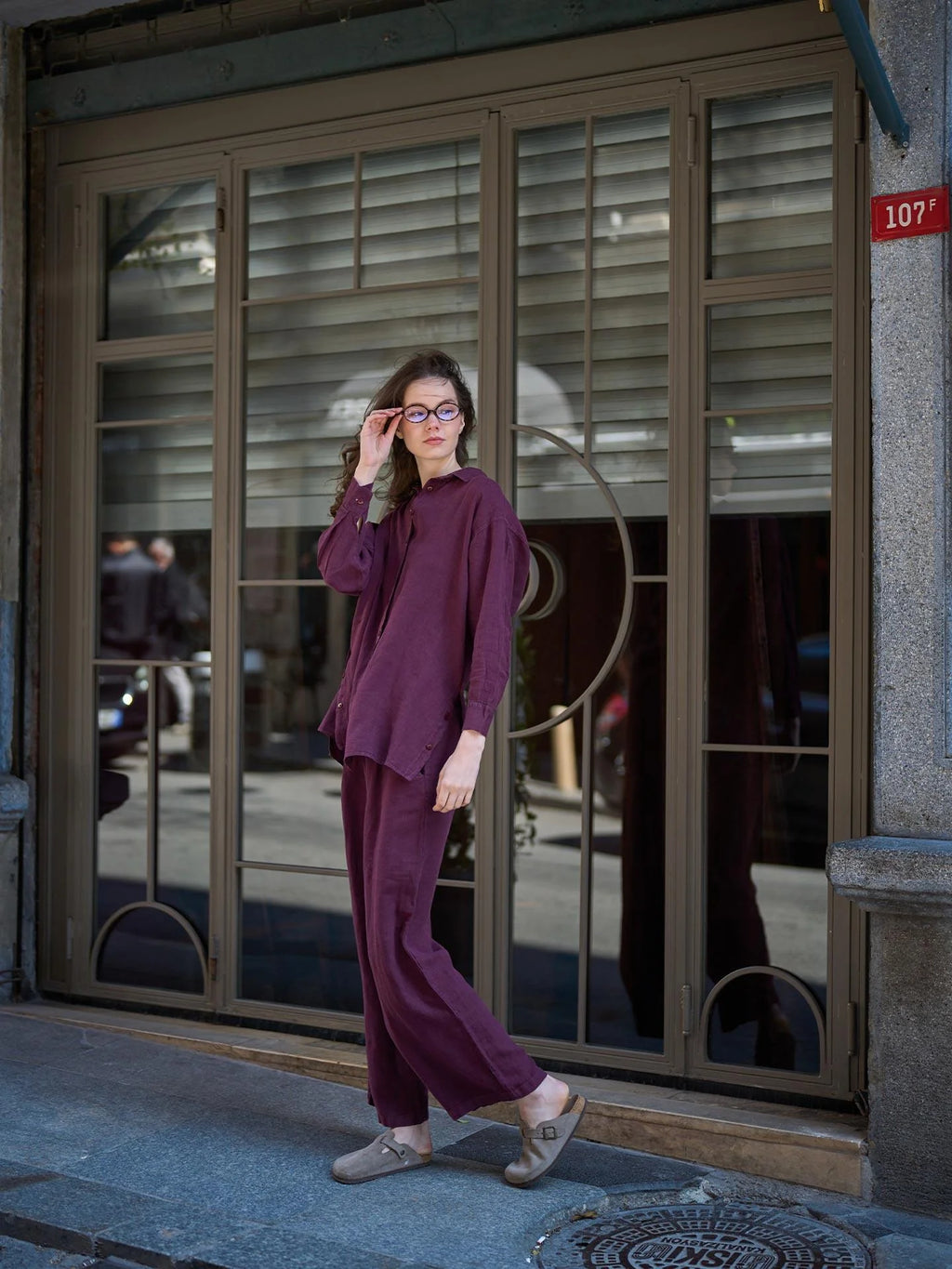 Linen Pants with Elastic Waist – Burgundy