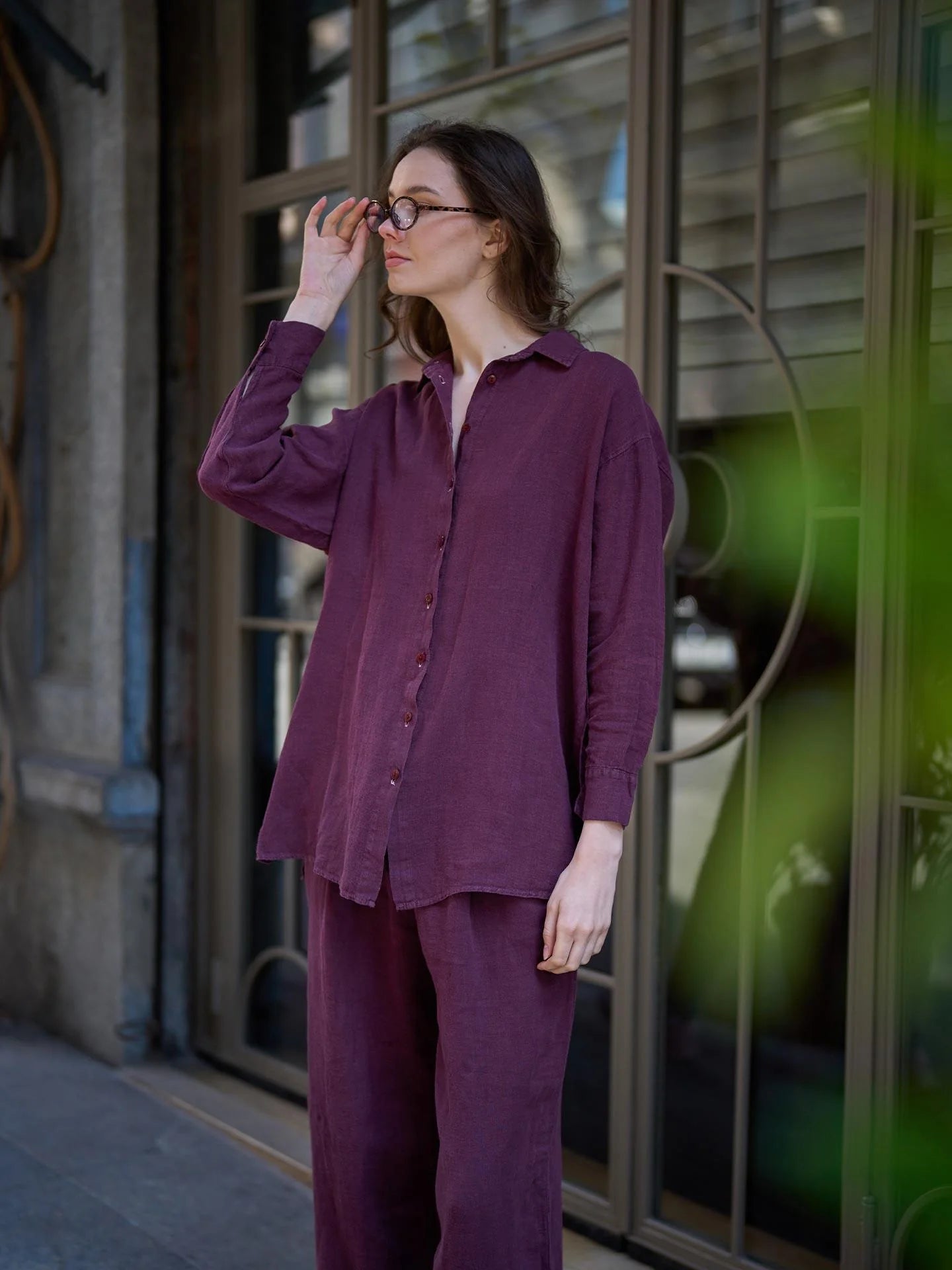 Linen Pants with Elastic Waist – Burgundy