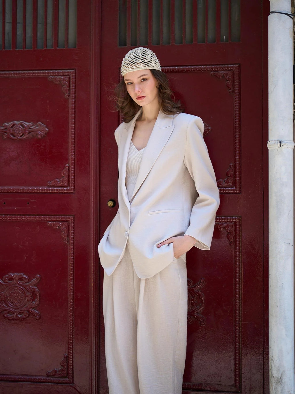 Textured Tencel Blazer – Beige