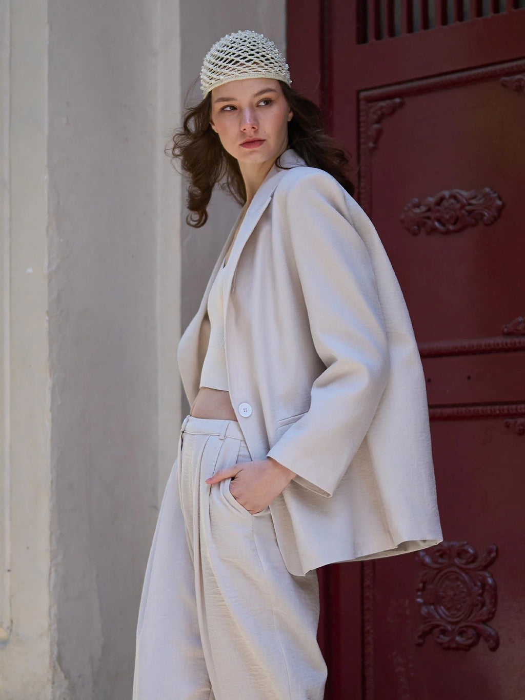 Textured Tencel Blazer – Beige