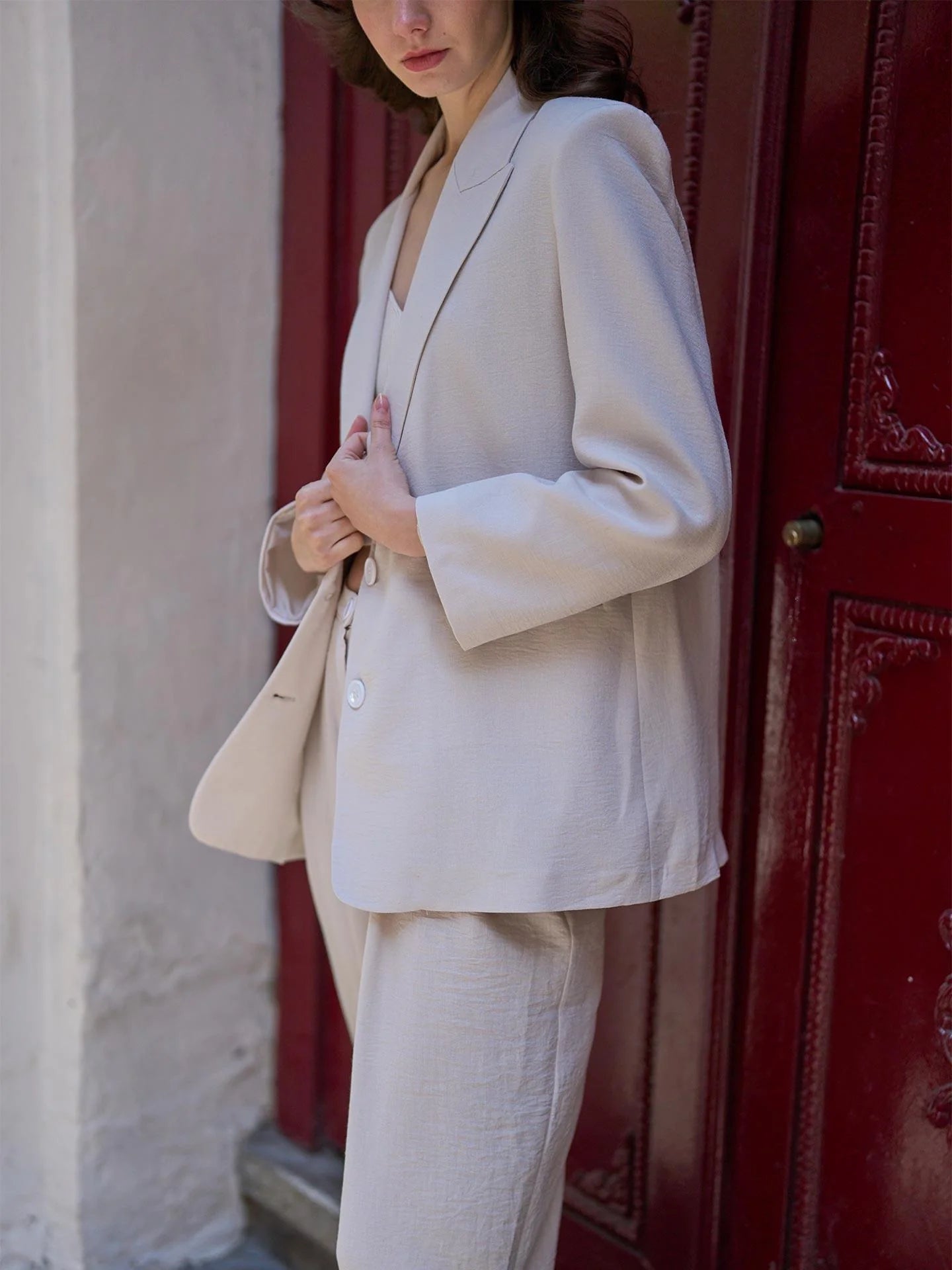 Textured Tencel Blazer – Beige