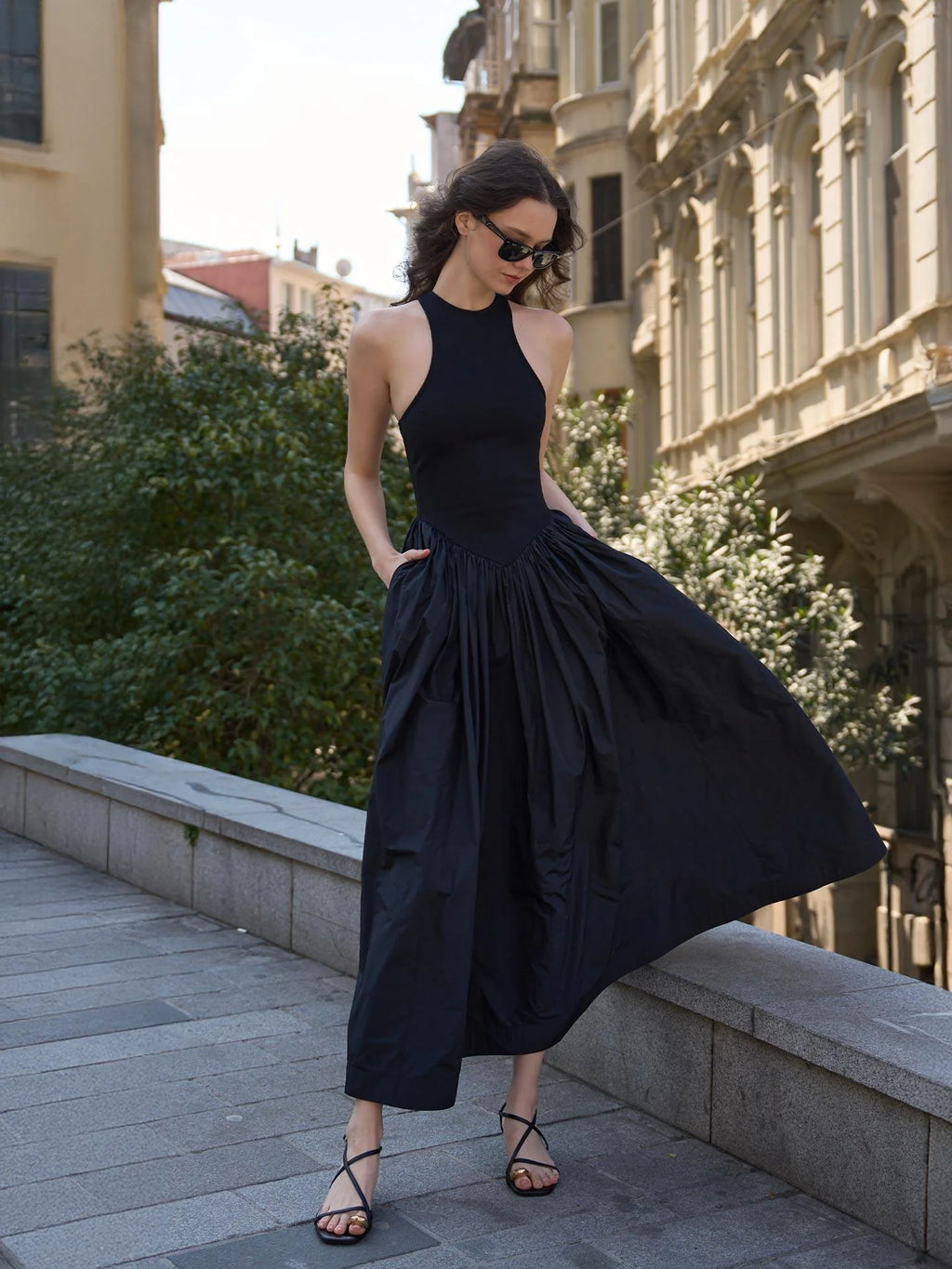 Long Halter Neck Dress – Black