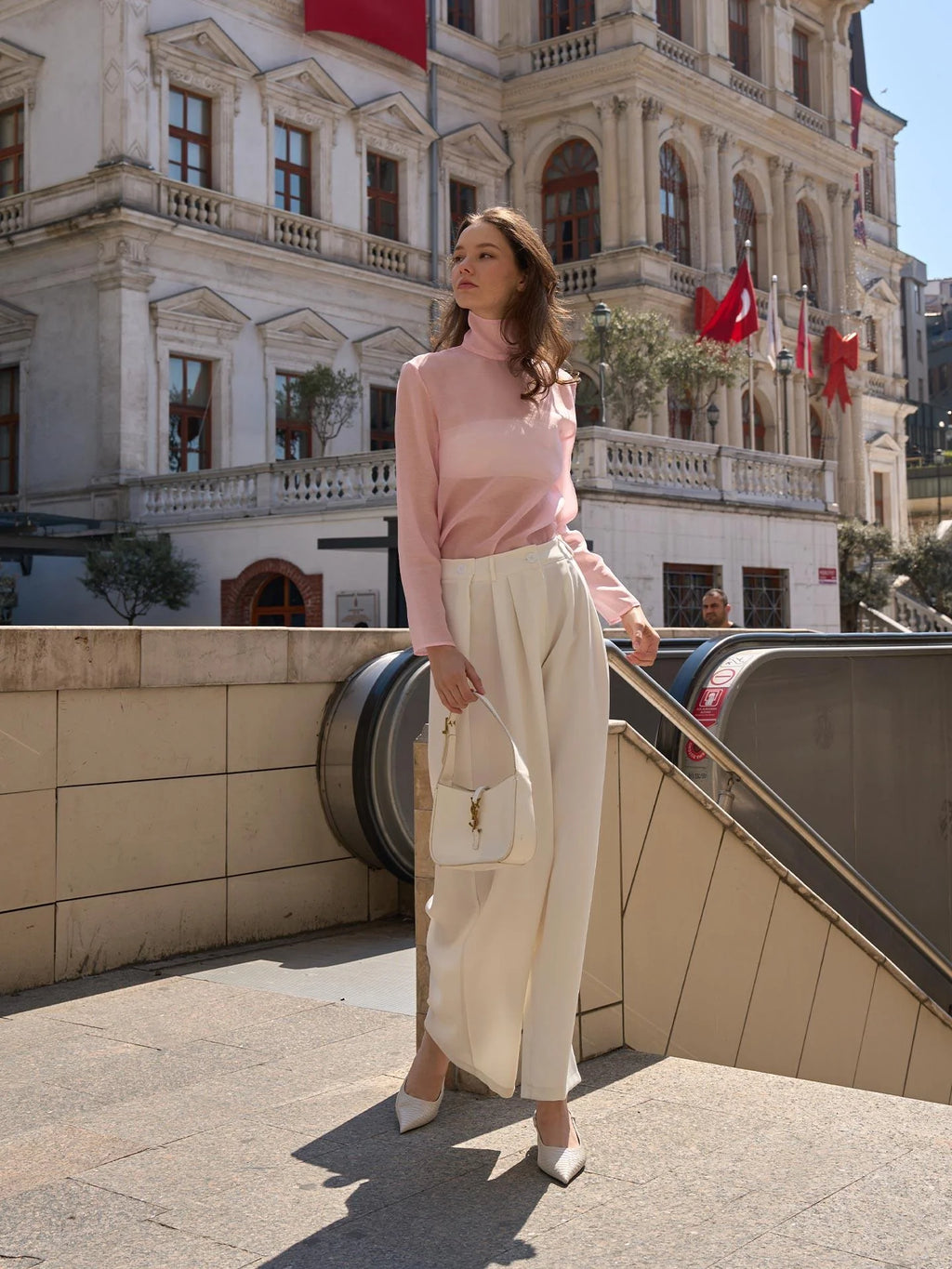 Double-Pleated Palazzo Pants – Off White (Ekru)