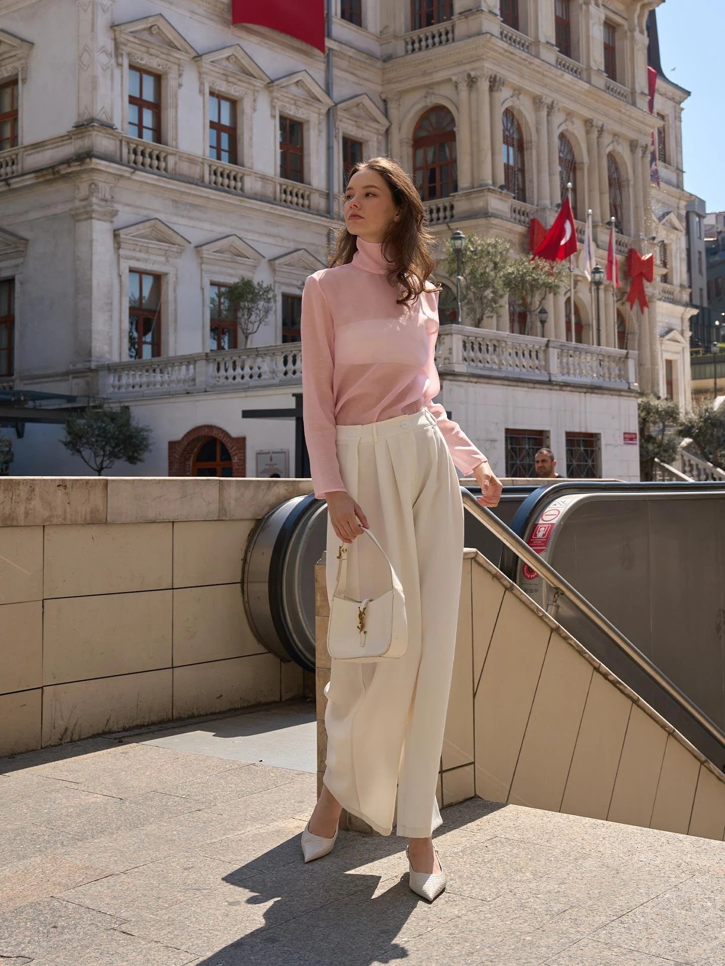 Double-Pleated Palazzo Pants – Off White (Ekru)