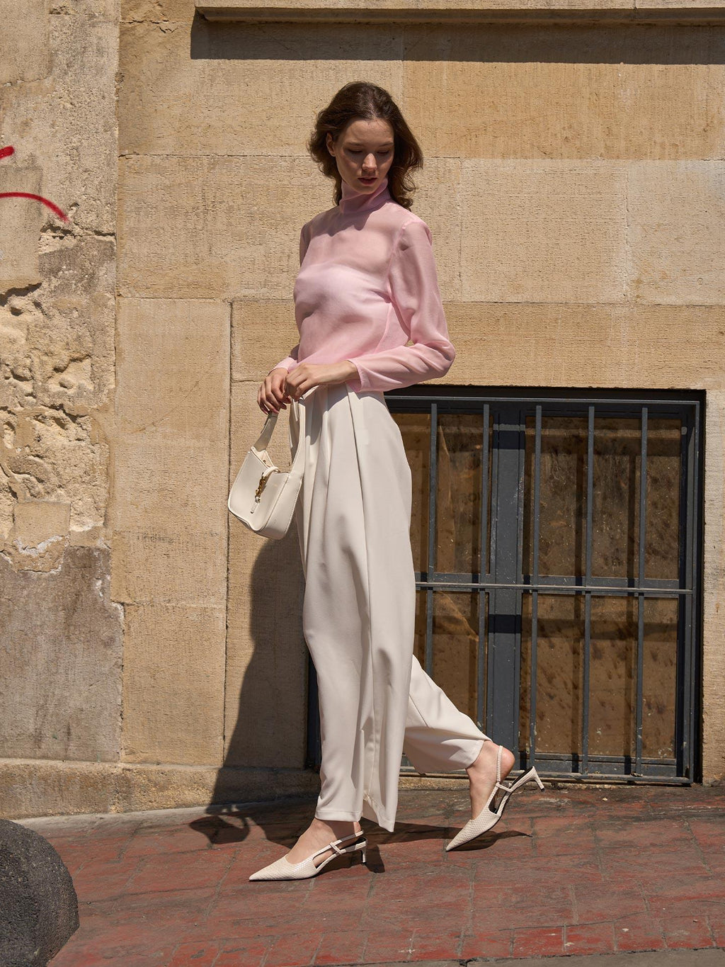 Double-Pleated Palazzo Pants – Off White (Ekru)