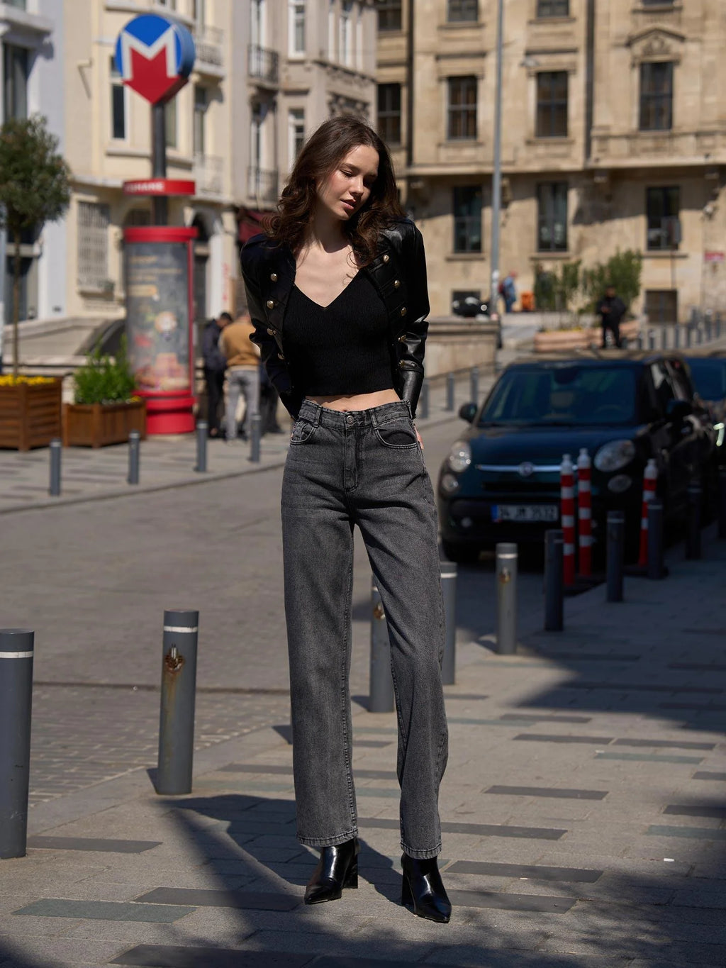 Long Wide Leg Jeans – Graphite