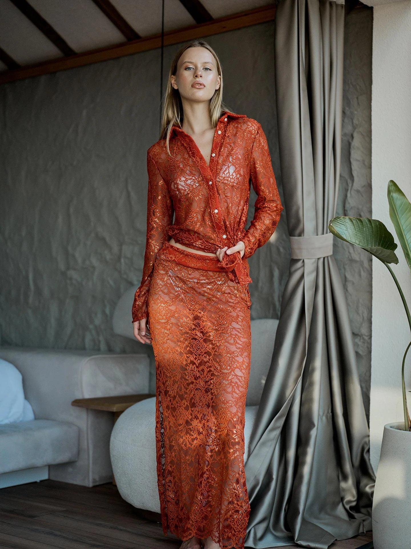 Ruffled Chiffon Beach Kimono – Coral