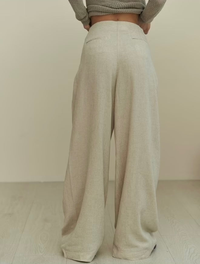 Mahoney Beige Linen Palazzo Pants