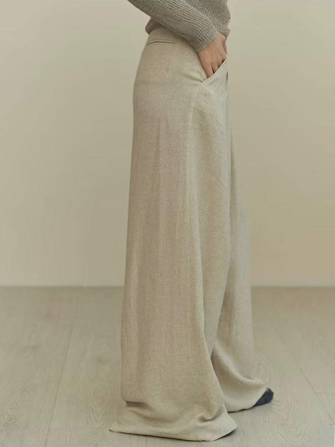 Mahoney Beige Linen Palazzo Pants